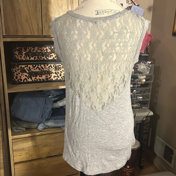 Gray Studded Women's Top with Lace Back - Medium - Picture 3 of 5